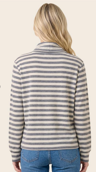 Heather Grey Drawstring Funnel Neck Hacci Striped Top