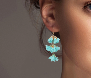 flower petal link dangle earring