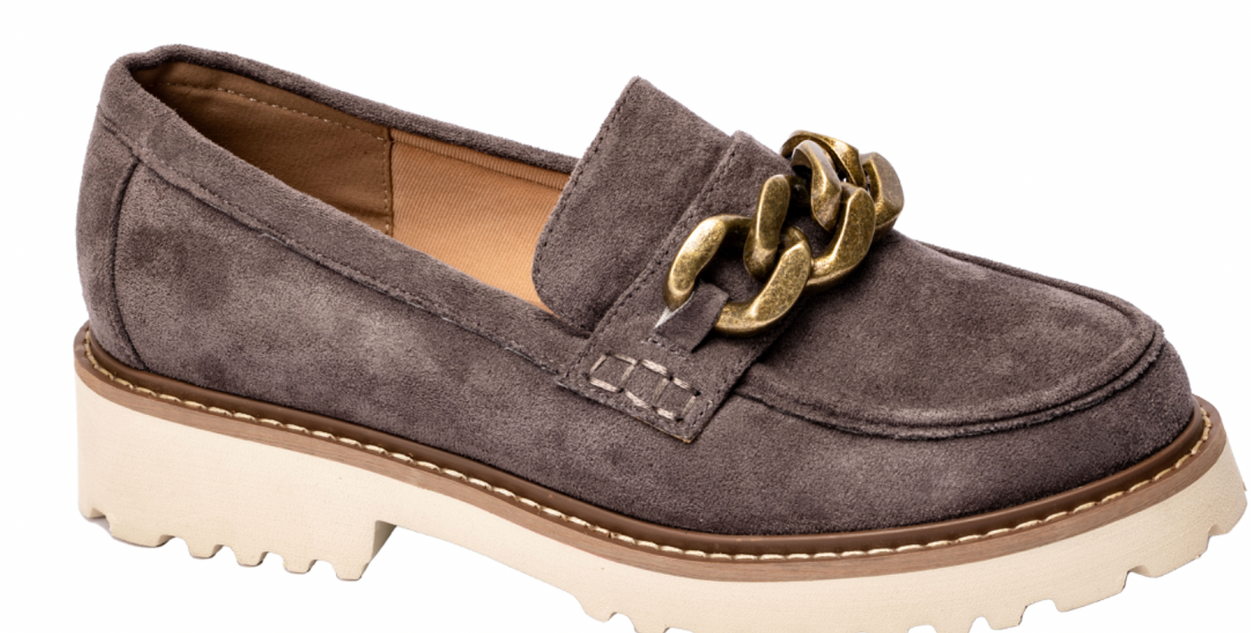 Corkys "Literally" Loafers in Light Grey Faux Suede