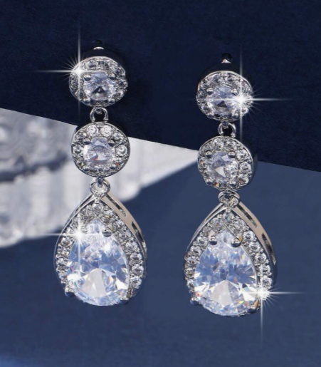 Cubic Zirconia Water Drop Dangle Earrings