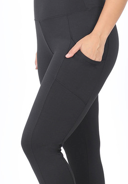 BLACK BRUSHED MICROFIBER FULL LENGTH LEGGINGS w/ POCKETS