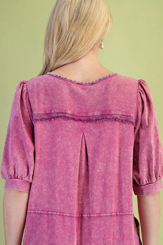 Berry Mineral Washed Button Up Wide Leg Jumpsuit Final Sale