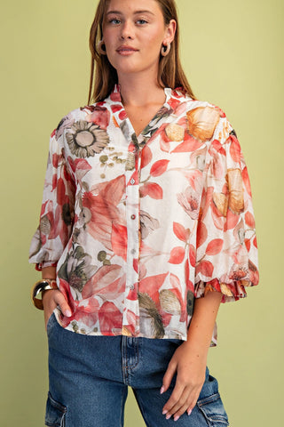 Merlot Floral Button Down Top Final Sale