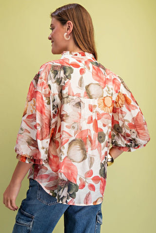 Merlot Floral Button Down Top Final Sale