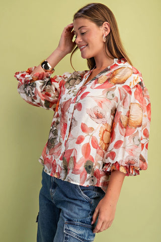 Merlot Floral Button Down Top Final Sale