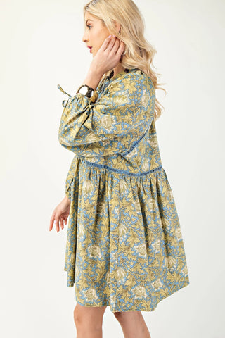 Printed Babydoll Dress with Lace Detail FINAL SALE