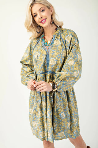 Printed Babydoll Dress with Lace Detail FINAL SALE