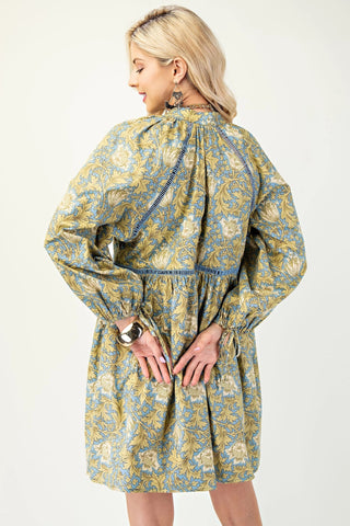 Printed Babydoll Dress with Lace Detail FINAL SALE