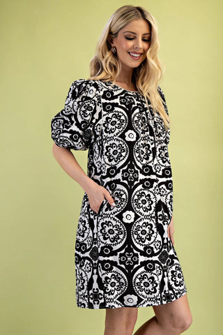 Black Puff Sleeve Mini Dress with Pockets Final Sale