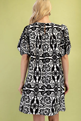 Black Puff Sleeve Mini Dress with Pockets Final Sale