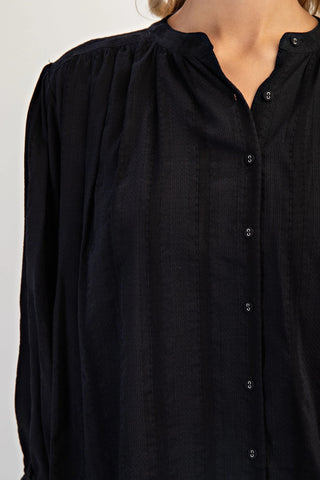 Lightly Textured Loose Fit Button Down Top with a Mandarin Collar Final Sale