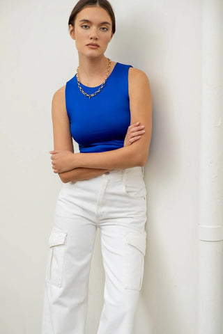 ROYAL BLUE REVERSIBLE KNIT CROPPED TANK TOP