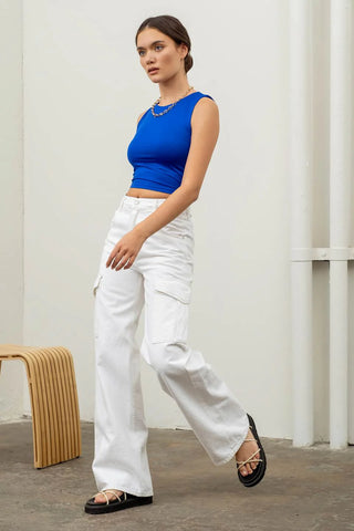 ROYAL BLUE REVERSIBLE KNIT CROPPED TANK TOP