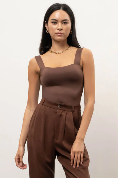COFFEE BEAN SOLID SQUARE NECK KNIT TOP