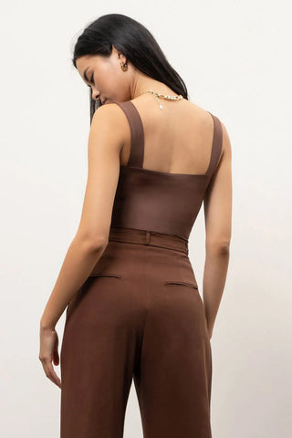 COFFEE BEAN SOLID SQUARE NECK KNIT TOP