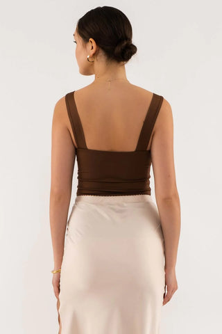 DARK BROWN SOLID SQUARE NECK KNIT TOP