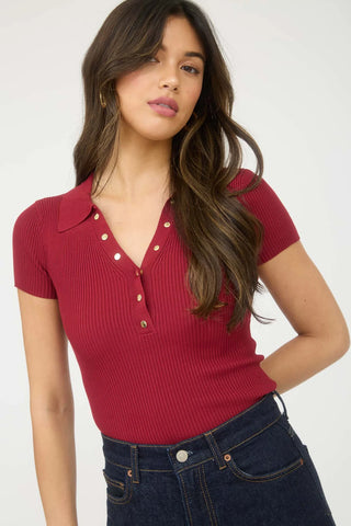 DEEP RED GOLD SNAP BUTTON SHORT SLEEVE SWEATER KNIT POLO Final Sale