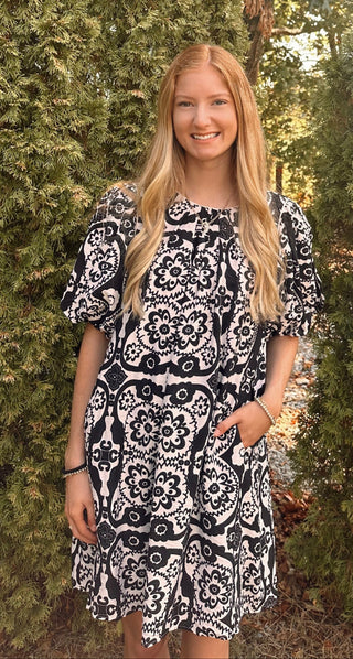 Black Puff Sleeve Mini Dress with Pockets Final Sale