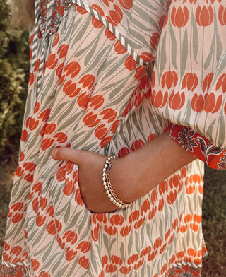 Coral Contrasting Fabrics Mini Dress with Pockets