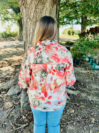 Merlot Floral Button Down Top Final Sale