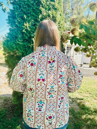 Ecru Geometrical Floral Print Top Final Sale
