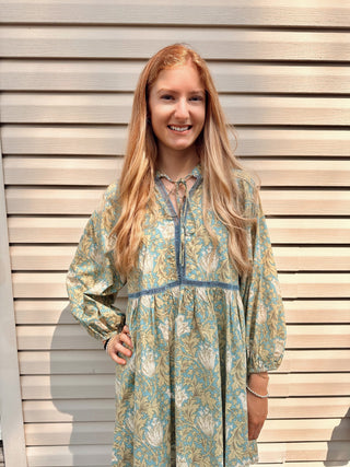 Printed Babydoll Dress with Lace Detail FINAL SALE