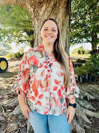 Merlot Floral Button Down Top Final Sale