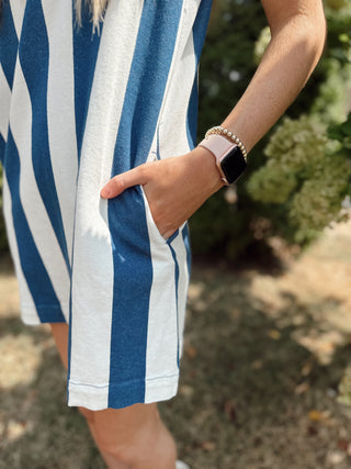 INDIGO VERTICAL STRIPE TANK MINI DRESS w/ POCKETS FINAL SALE