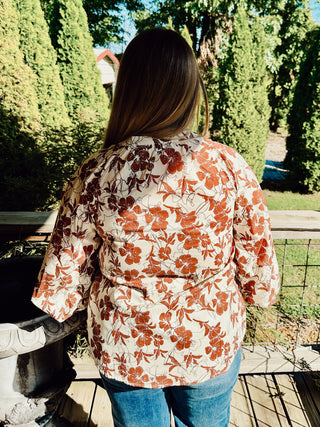 Walnut Floral Button Down V-Neck Blouse