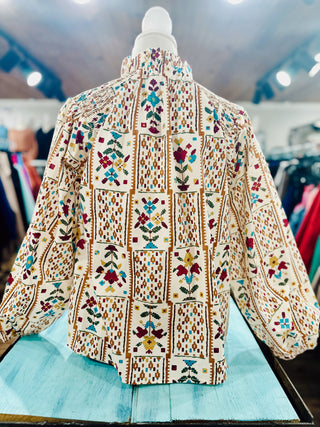 Ecru Geometrical Floral Print Top Final Sale