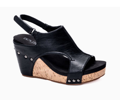 Corkys "Tiffanee" Wedge in Black Smooth