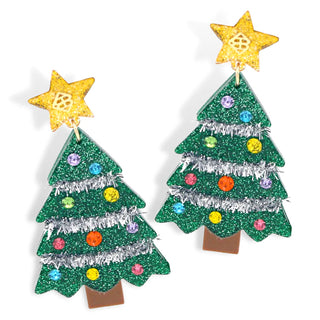 BRIANNA CANNON'S CHRISTMAS TREE EARRINGS WITH TINSEL