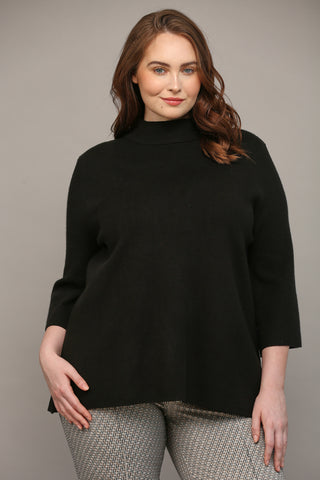 CURVY BLACK MOCK NECK PULL OVER BELL SLEEVE SWEATER Final Sale
