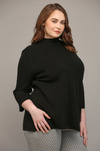 CURVY BLACK MOCK NECK PULL OVER BELL SLEEVE SWEATER Final Sale