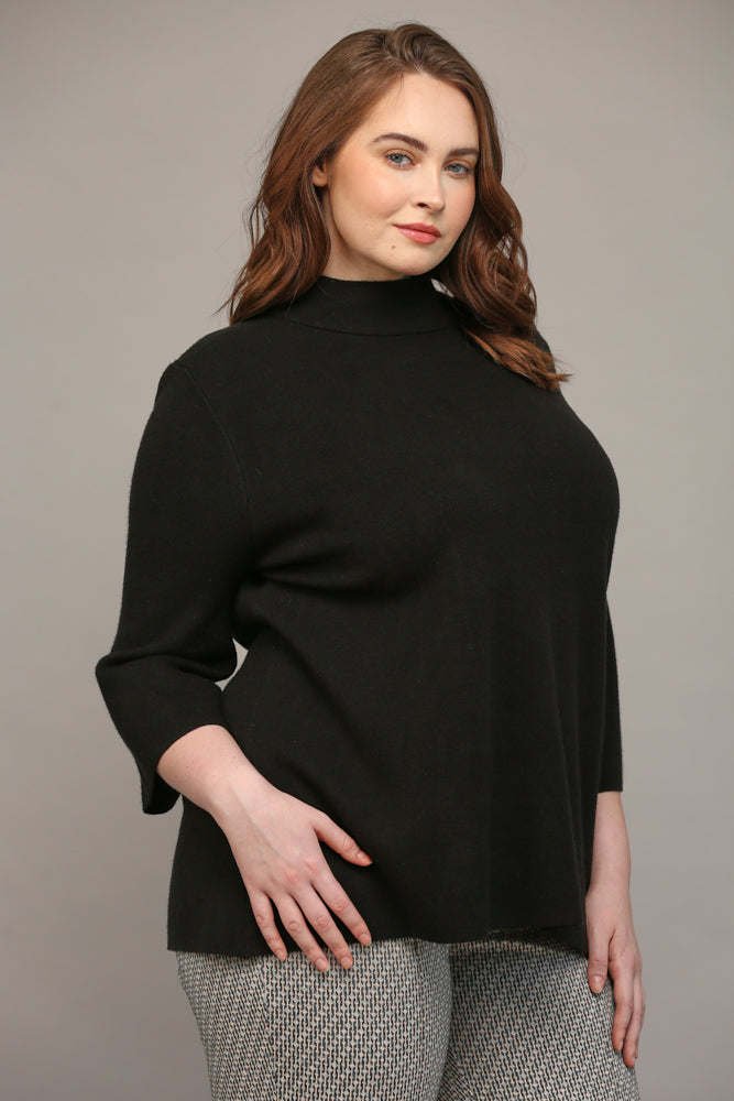 CURVY BLACK MOCK NECK PULL OVER BELL SLEEVE SWEATER