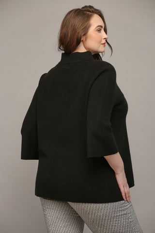 CURVY BLACK MOCK NECK PULL OVER BELL SLEEVE SWEATER Final Sale