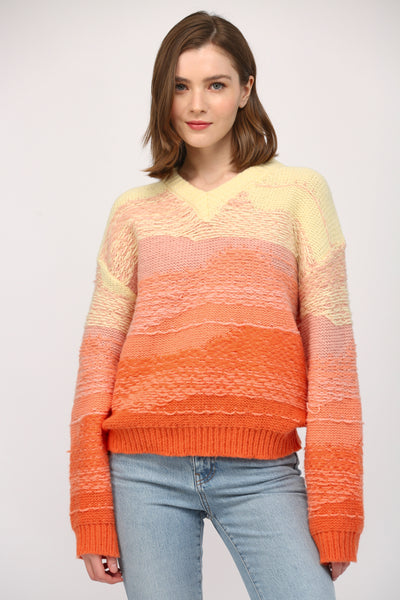 ORANGE OMBRE KNIT V-NECK SWEATER by FATE Final Sale