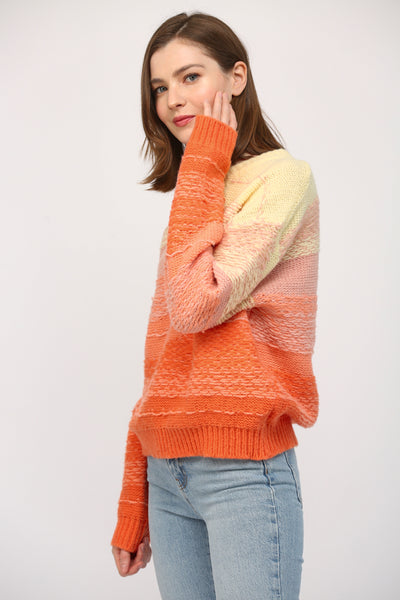 ORANGE OMBRE KNIT V-NECK SWEATER by FATE Final Sale