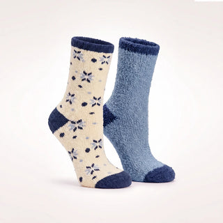 2 Pair Slipper Socks Navy Snowflake Pattern by Aromasoles