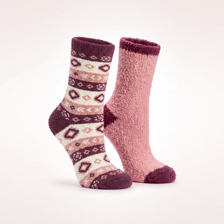 2 Pair Slipper Socks Dk Red Geometric by Aromasoles