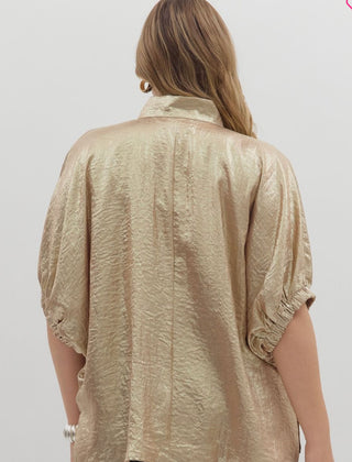 Curvy Gold Metallic V-Neck Top Final Sale