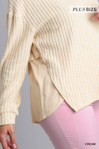 Curvy Ribbed Round Neck Long Sleeve Top (2 Colors) Final Sale