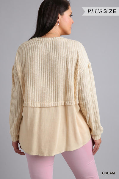 Curvy Ribbed Round Neck Long Sleeve Top (2 Colors)