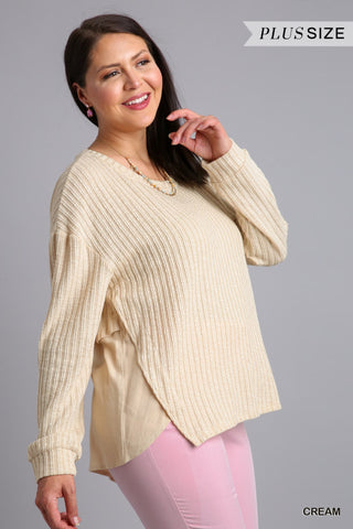 Curvy Ribbed Round Neck Long Sleeve Top (2 Colors) Final Sale