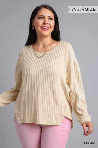 Curvy Ribbed Round Neck Long Sleeve Top (2 Colors) Final Sale