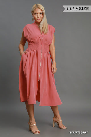 Curvy Strawberry Sleeveless Two-Way Zipper Dress w/ Pockets Final Sale