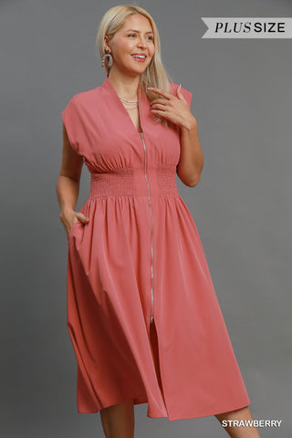 Curvy Strawberry Sleeveless Two-Way Zipper Dress w/ Pockets Final Sale