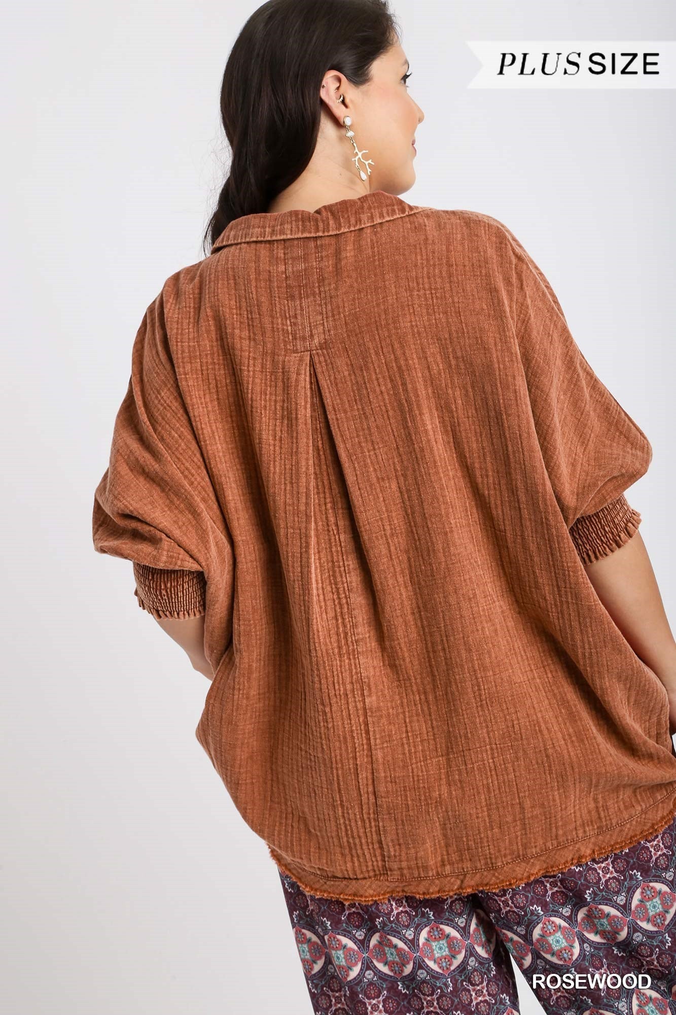 Curvy Rosewood Mineral Wash Boxy Cut Cotton Gauze Top