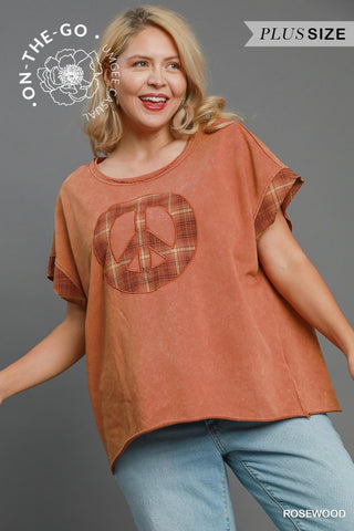 Curvy Rosewood Washed French Terry Peace Top and Bottom Set Final Sale