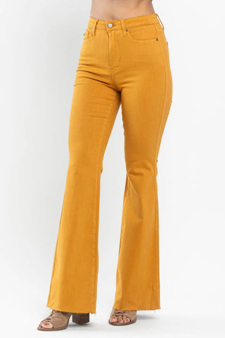 JUDY BLUE HI WAIST TUMMY CONTROL MARIGOLD GARMENT DYED FLARE